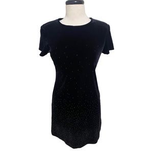 VTG 90s Jeffrey & Dara Black Beaded Velour Velvet Cocktail Dress Size 4 Petite
